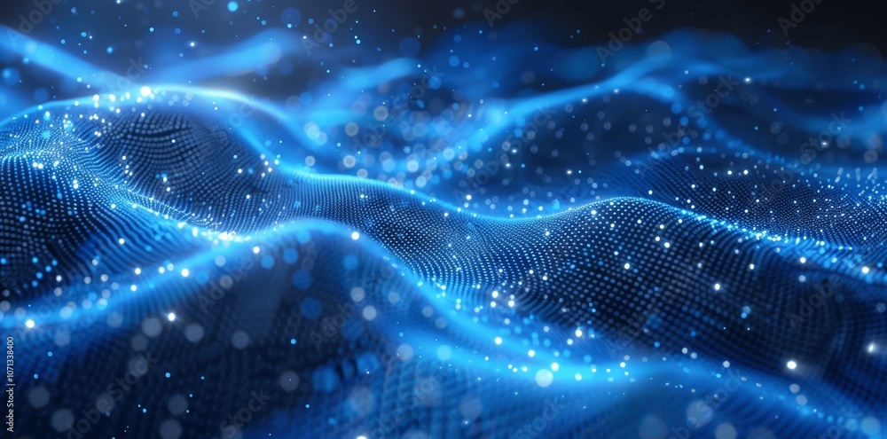 Poster futuristic blue tech background with dynamic waves and digital networks