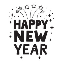 Festive Happy New Year Celebration Illustration with Fireworks and Happy Children