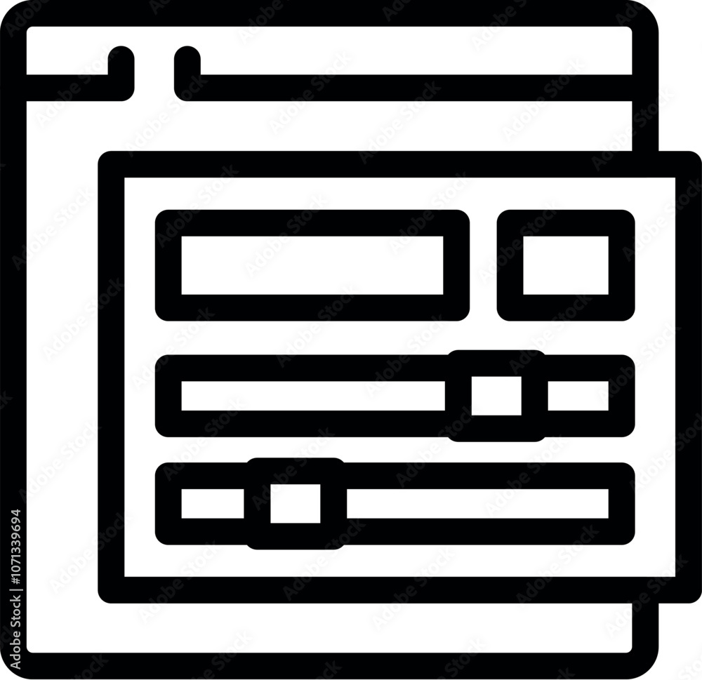 Poster simple outline icon of a website template with sliders and text input fields for easy customization