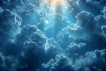 Obraz premium Heavenly Light: Divine Rays and Spiritual Illumination in a Blue Sky