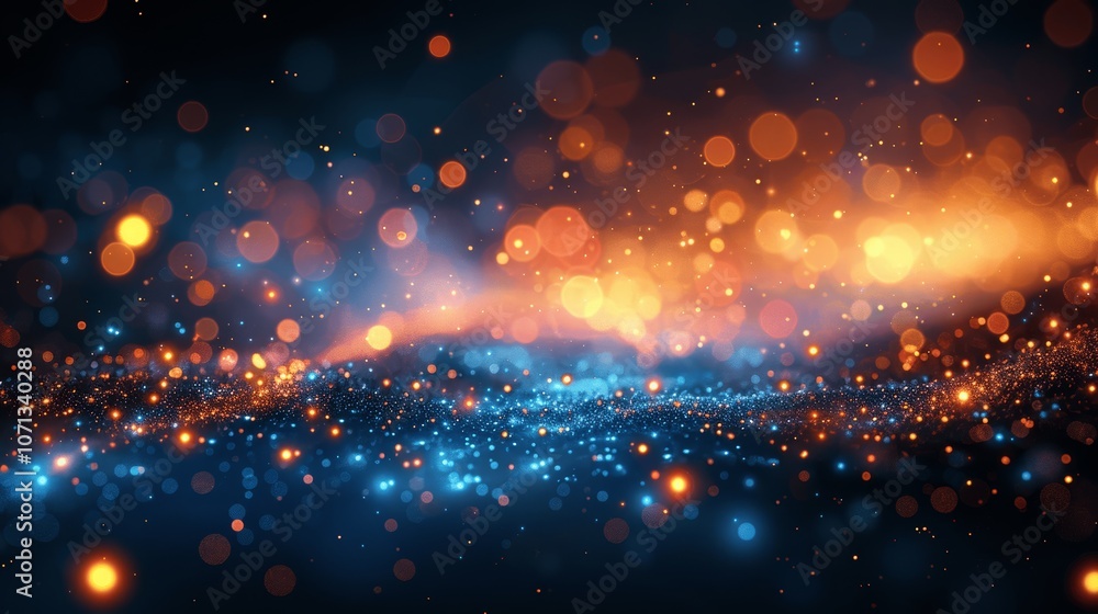 Poster digital futuristic network with illuminated fiber optic connections and abstract bokeh lights