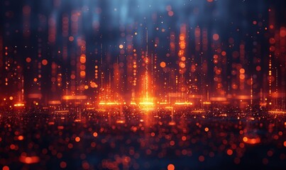 Fototapeta premium Abstract Digital Technology Background with Glowing Lines and Particles in Blue and Orange