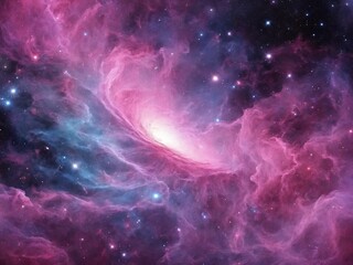 Bright Nebula Surrounded by Colorful Cosmic Clouds in Deep Space