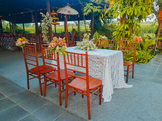 wedding stage decoration. wedding decoration with flowers and leaves