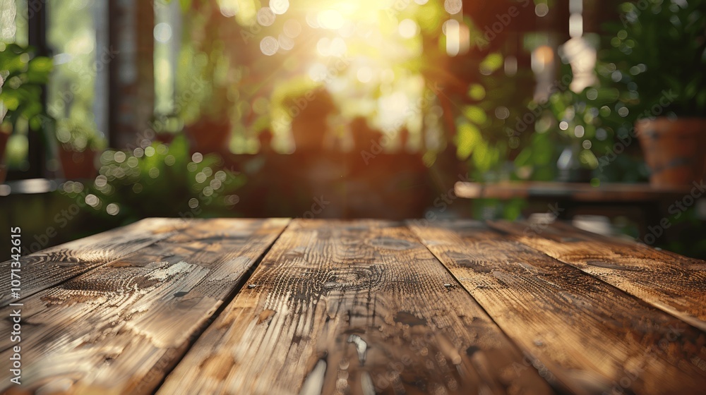 Poster light wooden table with blurred abstract background for product display in ultra realistic photograp