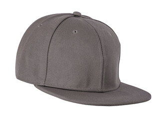 Gray snapback cap isolated on white background, ideal for branding and promotional customization