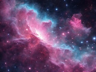 Bright Nebula Surrounded by Colorful Cosmic Clouds in Deep Space
