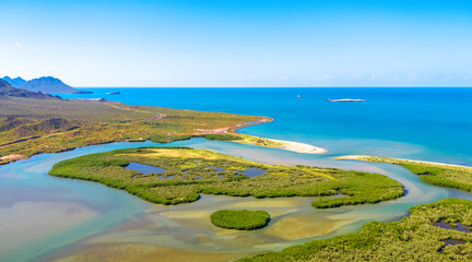 Landscape of the beautiful El Soldado estuary in San Carlos Sonora, Mexico. A unique paradisiacal...