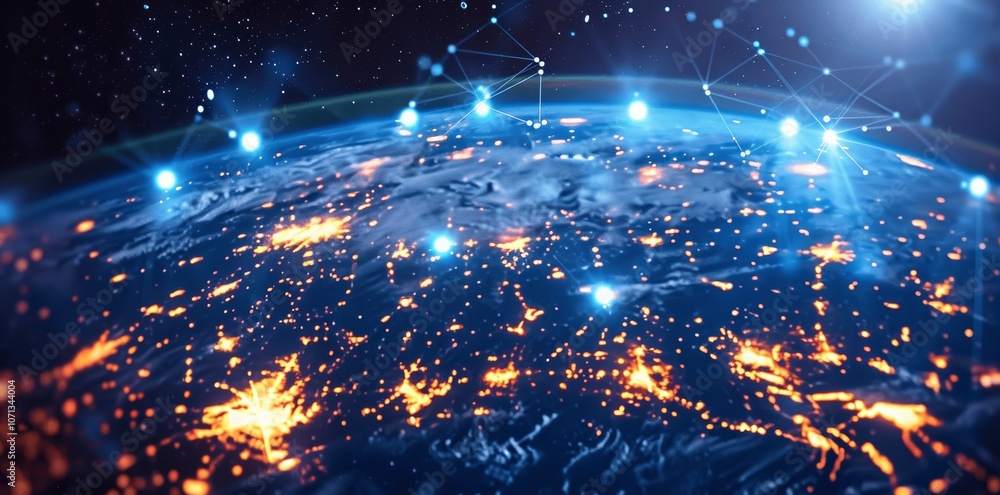 Poster global network connectivity: abstract digital world map for data transfer and cyber technology