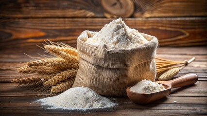 flour and wheat on wooden table