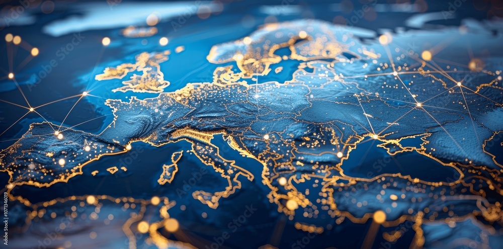 Aufkleber digital map of europe with global network connections and data transfer