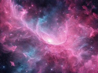 Bright Nebula Surrounded by Colorful Cosmic Clouds in Deep Space