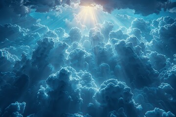 Fototapeta premium Divine Heavenly Light Shining Through Clouds Symbolizing Grace and Spiritual Illumination