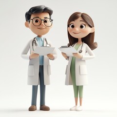 Fototapeta premium Friendly Doctors with Clipboards in a Cartoon Style