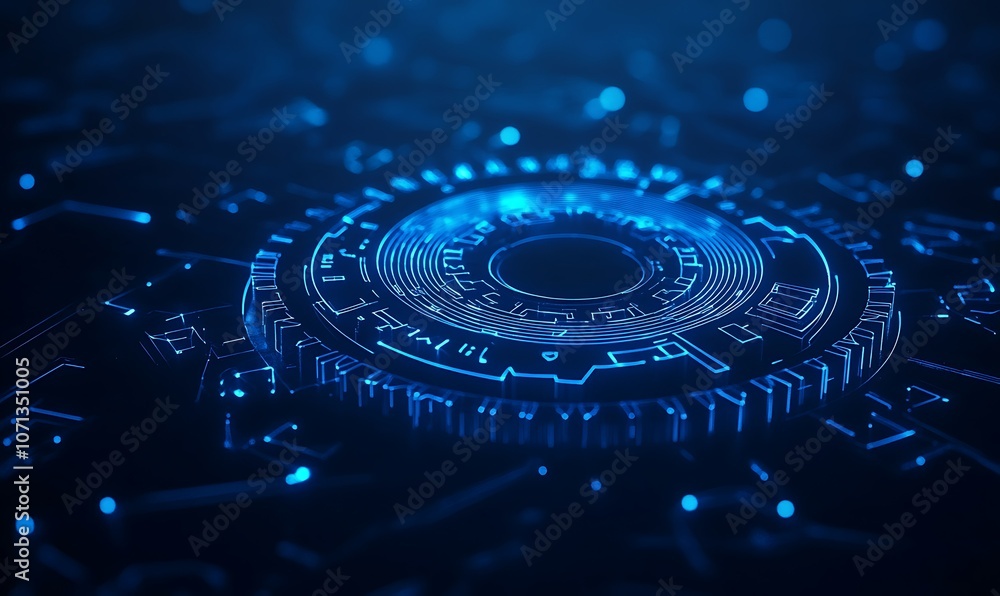 Aufkleber a digital circuit design featuring a glowing blue pattern, conveying a high-tech, futuristic aesthet
