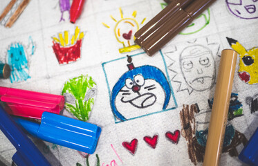 People drawing cartoons doodles colourful art expressions