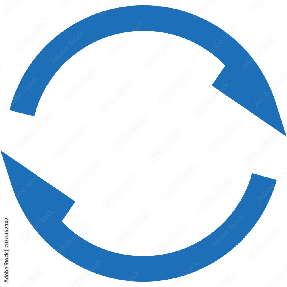 Poster circular blue icon with arrows indicating recycling or refresh concept displayed on a plain backgrou