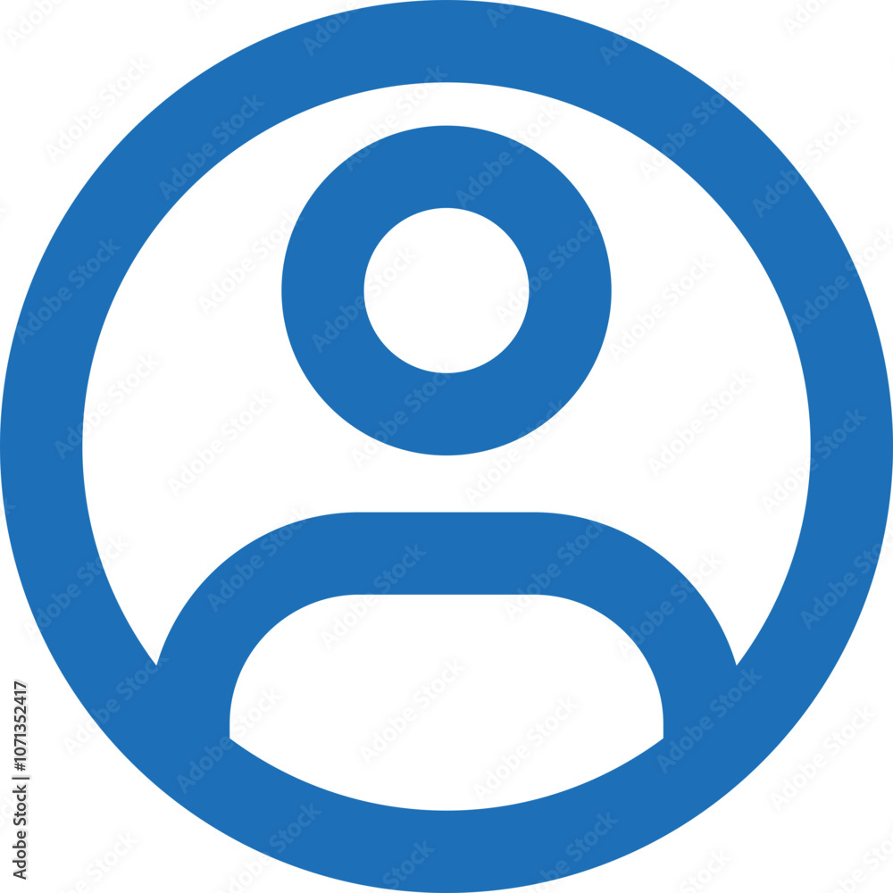 Poster simple blue user icon representing a person in a circular design, often used for online profiles or 