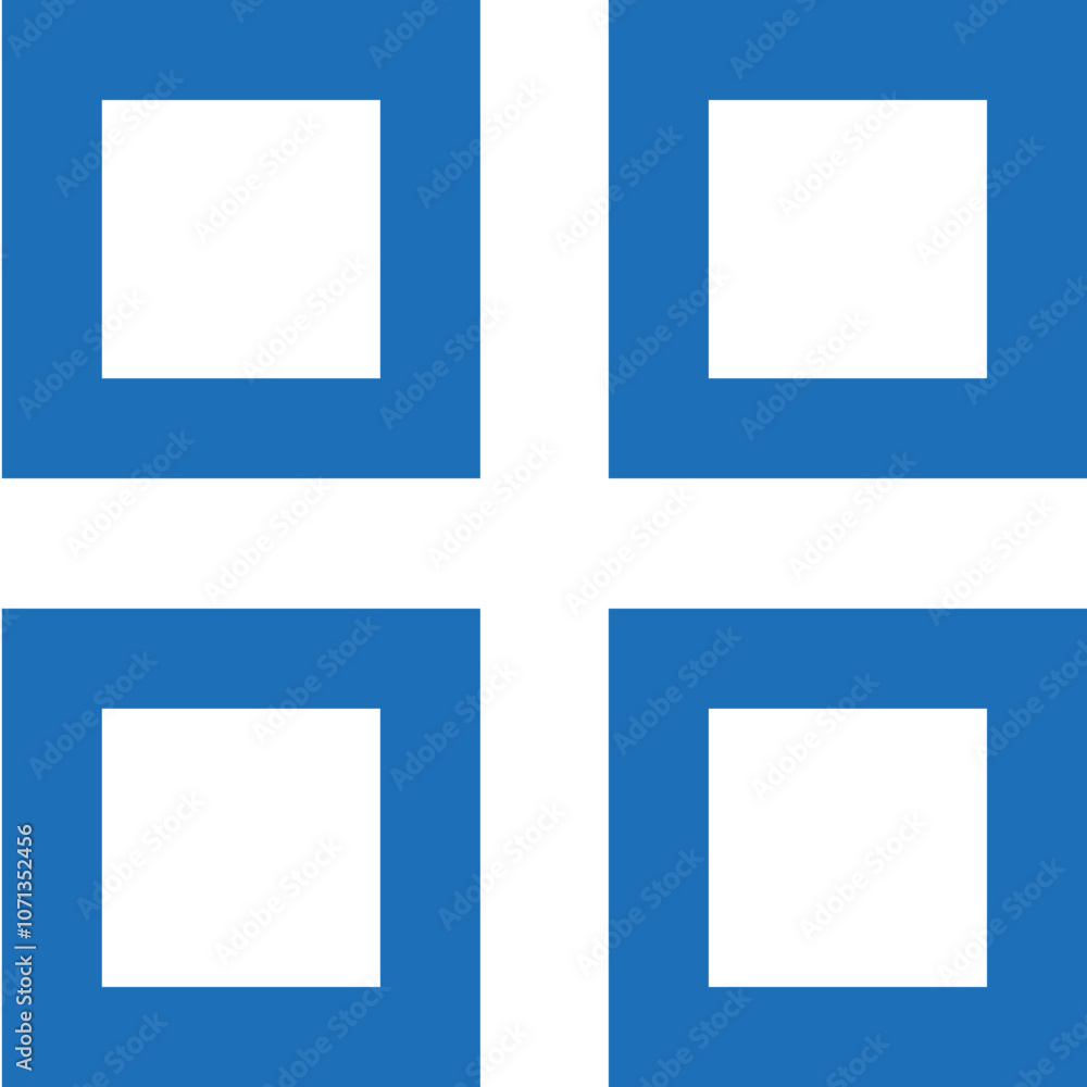 Poster simple blue geometric shapes arranged in a four-square pattern on a white background, suitable for d