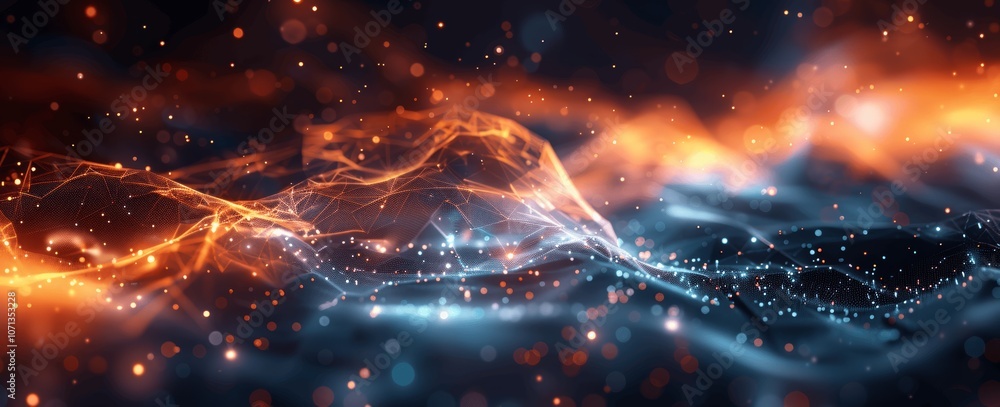Aufkleber abstract technology background with blue and orange gradient and cyber network grid