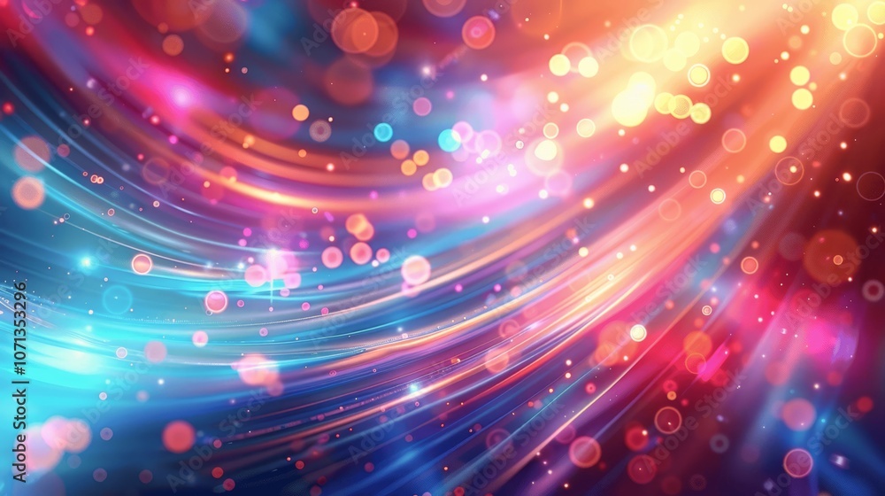 Poster abstract background with colorful light rays and glowing elements