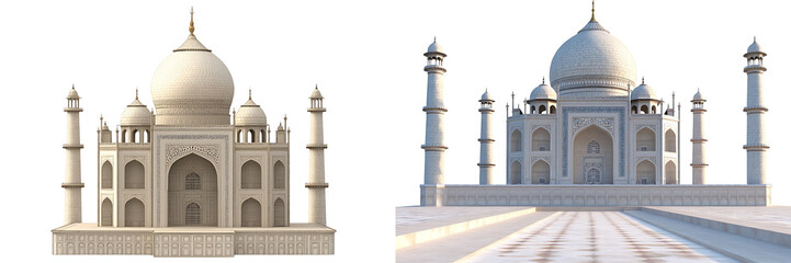 Fototapeta premium Set of a 3D rendering of the iconic Taj Mahal, isolated on a transparent background.
