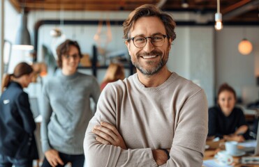 Fototapeta premium Confident Businessman Leading Team in Office Meeting