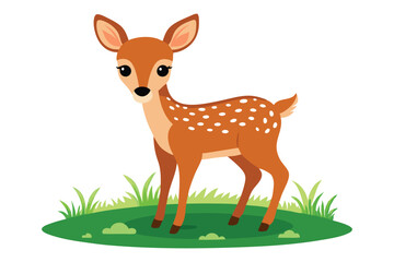 a baby deer stand in grass white white background