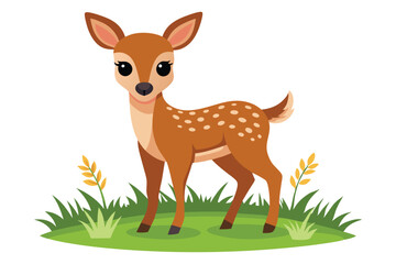 a baby deer stand in grass white white background