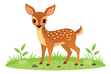 a baby deer stand in grass white white background