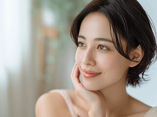 Japanese woman skincare at home