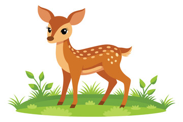 baby deer stand in grass icon with solid vector illustration