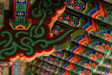 wooden eaves with the traditional Korean painting