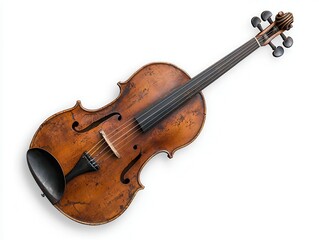 Fototapeta premium A vintage violin with a warm patina, showcasing its elegant curves and intricate craftsmanship, set against a clean background.
