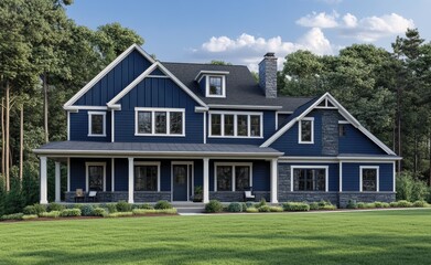 New construction home in Louisiana, with a blue and white exterior color theme