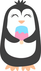 Cute Penguin Holding Ice Cream Illustration