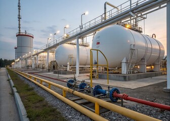 Obraz premium Liquefied Gas Terminal: AI-Generated Image of Storage Tanks & Transmission System