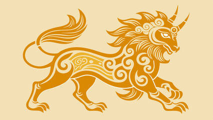 Naklejka premium Golden Qilin Design on Ivory Background. Perfect for: Lunar New Year, Cultural Celebrations