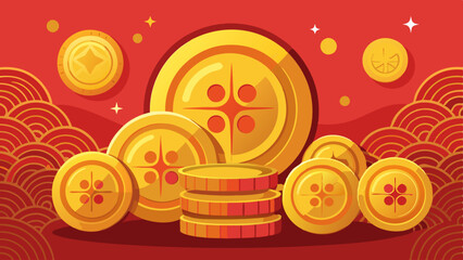 Gold Coins and Red Patterns on Gradient Background. Perfect for: Lunar New Year, Wealth Festivals, Prosperity Celebrations