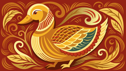 Fototapeta premium Golden Mandarin Duck Pattern on Brown Background. Perfect for: Weddings, Anniversaries, Valentine's Day