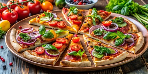 Pizza and salad, a culinary symphony captured overhead.