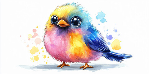 A charming watercolor illustration of a cute,