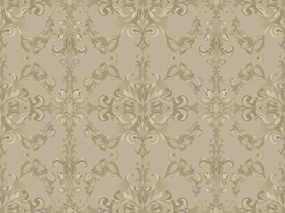 Intricately designed seamless damask wallpaper in neutral tones for elegant interior decor, ornate