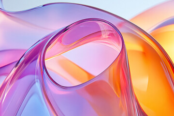 abstract pink and orange glass swirls background design with smooth, shiny, and reflective surface