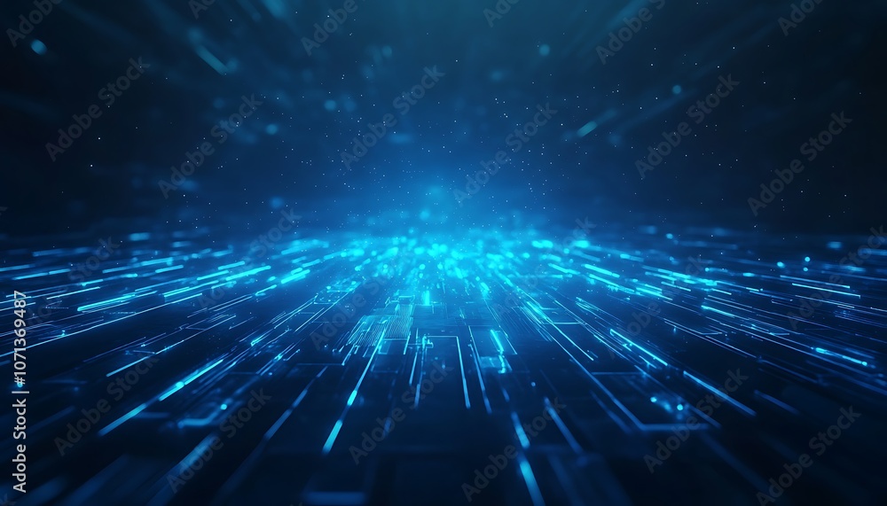 Aufkleber a mesmerizing digital landscape featuring vibrant blue light beams creating a sense of depth and mot