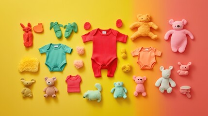 Obraz premium Colorful Baby Clothes and Toys Arrangement