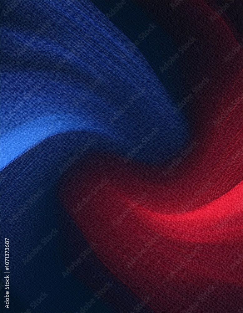 Poster dark background with dynamic, swirling lines in red and blue, creating an abstract design