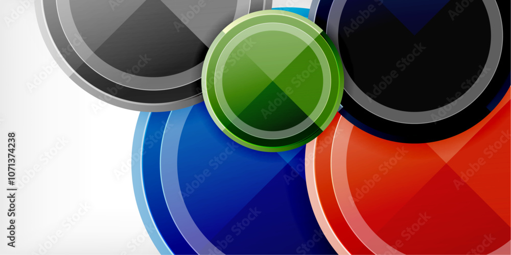 Poster abstract background - multicolored circles, trendy minimal geometric design, vector illustration