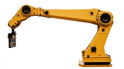 Industrial Robotic Arm: A close-up of a powerful industrial robot arm, showcasing its intricate mechanics and precision capabilities in a modern manufacturing setting.  