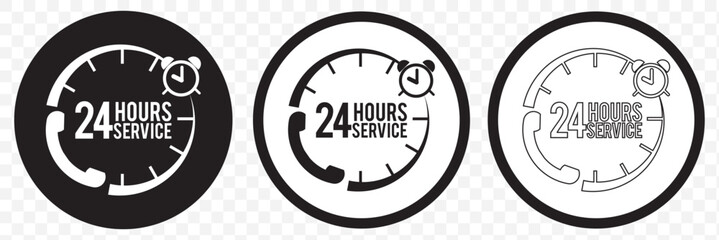 24 hours icon. 24-hour time icon vector set. Twenty-four hours clock symbol collection. 24h open all day service concept. eps 10.